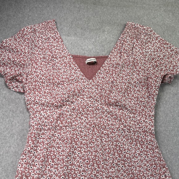 Abercrombie & Fitch Floral Mini Dress L Pink White Ditsy Ruffle‎ Hem - Picture 2 of 11